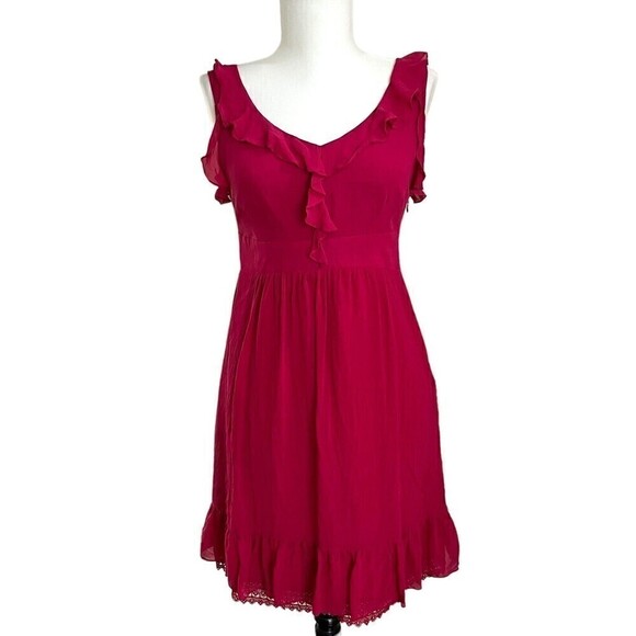 Moulinette Soeurs Pink Silk Chiffon Ruffled Mini Dress 2 coquette Feminine - Picture 1 of 14